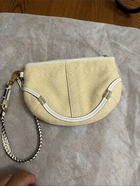 Coach Woven Straw Wristlet Clutch in Cream